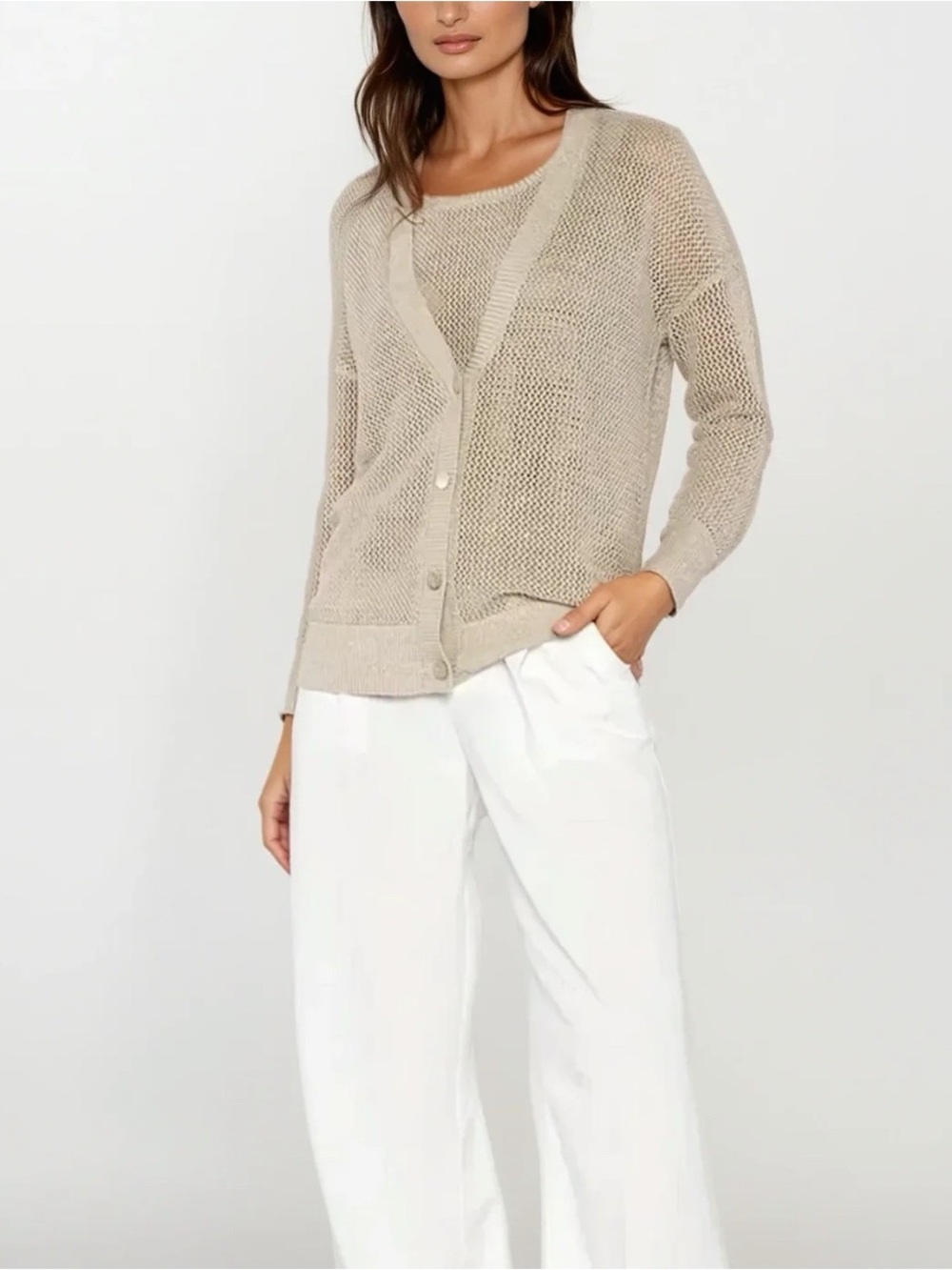 Kinross Lurex Mesh Cardigan in Metallic Sandstone Size S NWT